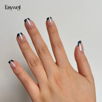 Easywell – Lot de 30 faux ongles courts carrés en acrylique souple, style French, faits à la main, haute qualité, à presser, vente en gros