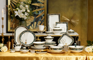 16-Piece American Style Scenic Lightweight Durable Luxury Bone China <b>Dinnerware</b> Set with Royal Blue & Gold Trim Freezer Safe - Product Image 6