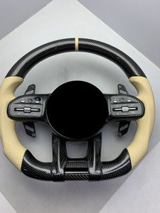 Volant en fibre de carbone, cuir perforé beige, style <span class=keywords><strong>Brabus</strong></span> pour Mercedes AMG G63X156C217W205 X117, intérieur de luxe assorti - Product Image 4