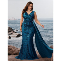 Nouvelle robe de soirée élégante pour femmes grandes tailles, robe chic en forme de A, col en V, sans manches, drapée, robe de soirée de luxe pour bal