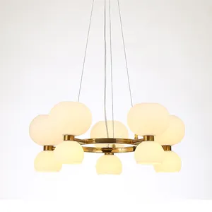 modern chandelier 10 lights gold color D800*H500mm white glass ball chandelier lamp