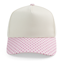 Casquette de baseball unisexe HBA54 tendance rose à pois avec visière, 5 panneaux, personnalisable pour l'extérieur, usage quotidien, avec logo sur mesure