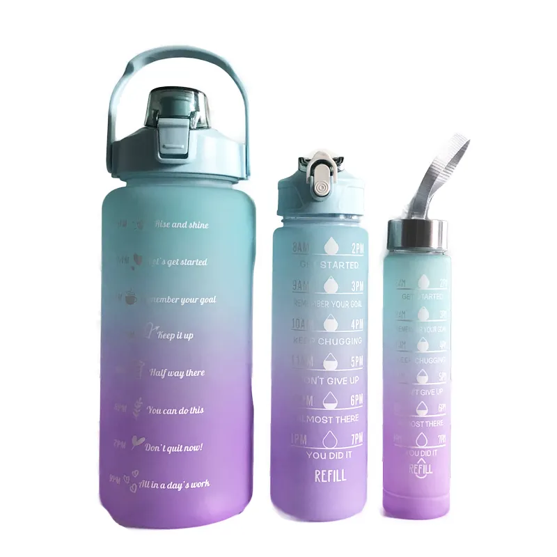 three bottles together bottle set one is half gallon bottle with straw and motivation quotes save shipping cost