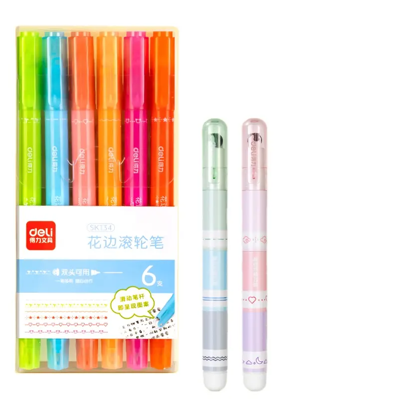 Deli SK134 contour pen hand-copied newspaper pen primary school stationery handbook curve color pen handbook highlighter 6