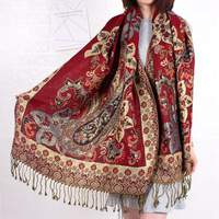 Châle Pashmina Jacquard Paisley à Fil Doré, Franges et Pompons, Style Ethnique Indien Bohème, Double Face, Écharpe de Voyage pour Femme, Vente en Gros
