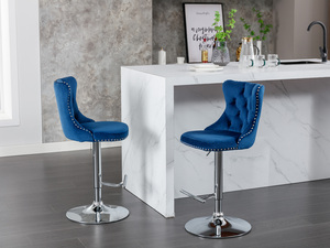Swivel Velvet Adjustable Height Barstools Chrome Base Modern Design Eco-Friendly Comfortable Tufted Backs Set of 2 - Product Image 3