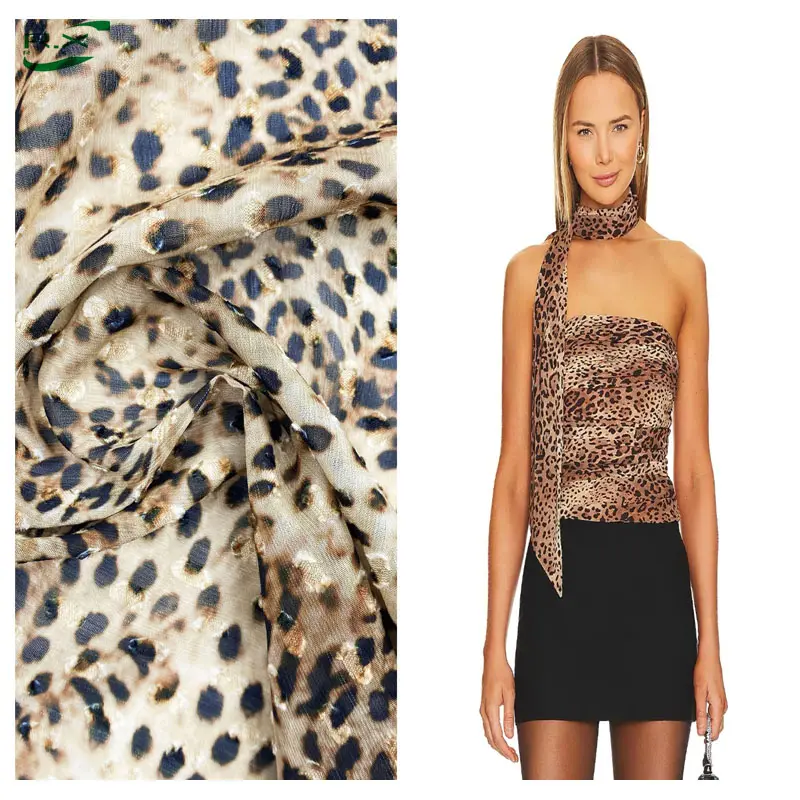 Individueller großhandel hohe qualität weich atmungsaktiv polyester schneiden leopard gedruckt krepp einfarbig chiffon stoff für kleid