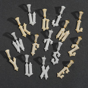 BES Hip-Hop Zircon Brass Burr Letter Collar con colgante de A-Z Iced Out Custom 26 Mayúsculas Letra inglesa Collar Colgante Joyería - Product Image 1