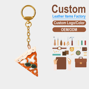 Cute 3D Pizza <b>Leather</b> <b>Keychain</b> Handmade Oil Wax Vegetable Tanned Top Layer Cowhide Bag Charm Genuine <b>Leather</b> Car Foodie Gift - Product Image 1