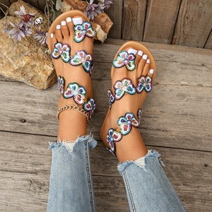 Women Colorful Butterfly Decor Flat <b>Sandals</b> <b>Elastic</b> Ankle Strap Open Toe Summer Beach Ladies Casual Shoes - Product Image 6