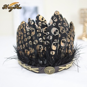 Tocado de plumas de calavera negra de estilo indio, sombrero nuevo, diadema salvaje, actuación de baile de carnaval, pluma de faisán, juego de rol - Product Image 2