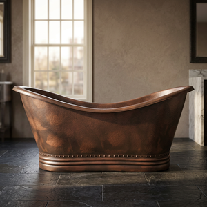 Baignoire autoportante en cuivre martelé marron ovale, artisanale de luxe pour usage domestique et hôtelier, artisanat indien - Product Image 3