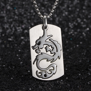 Chinese Dragon Hollow Out <b>Titanium</b> Steel Necklace Men's Dog Tag Pendant Stainless Steel Gift Jewelry - Product Image 3