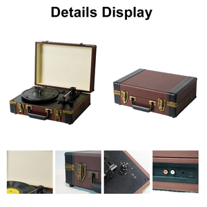 Tourne-disque rétro en cuir OEM ODM, 3 vitesses, Hi-Fi stéréo, lecteur <span class=keywords><strong>de</strong></span> disques vinyles LP avec haut-parleurs intégrés pour cadeaux <span class=keywords><strong>de</strong></span> Noël - Product Image 6