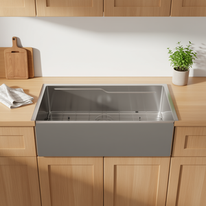 Fregadero de cocina de un solo tazón de 33 pulgadas, de acero inoxidable, estilo rústico, para empotrar bajo encimera, con estante de trabajo para uso en cocina - Product Image 2