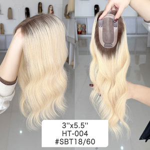 พร้อมส่ง ท็อปเปอร์ผมแท้รัสเซียแบบโมโนเบส 3x5.5 นิ้ว พร้อมคลิป PU  แบบลอน สีบลอนด์บาเลยาจ สำหรับผู้หญิงผิวขาวที่มีปัญหาผมร่วง - Product Image 4