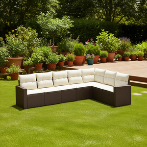 Conjunto de Sofá de Jardín de Ratán Marrón con Cojines Color Crema, Muebles de Exterior de Diseño Contemporáneo, Resistentes al Agua y a los Rayos UV, Ratán PE - Product Image 2