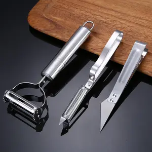 DD884 2022 Gadgets de cuisine en acier inoxydable 3 en 1 ensemble couteau à éplucher les fruits râpe à Clip éplucheur de légumes multifonctionnel