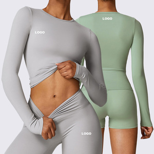 Set <span class=keywords><strong>Fitness</strong></span> da Palestra con Maniche Lunghe, Logo Personalizzato, Alta Compressione, Set Leggings Attivi <span class=keywords><strong>per</strong></span> Allenamento, Set Yoga a Maniche Lunghe <span class=keywords><strong>per</strong></span> <span class=keywords><strong>Donne</strong></span> - Product Image 2