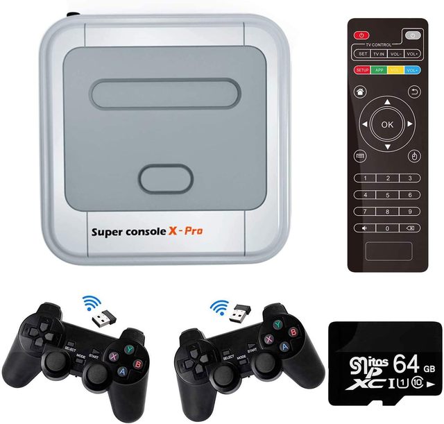 Super Console X-Pro Video Game Console with SD Card,Built in 30,000+ Games, with 2 Wireless Gamepads,Game Consoles for 4K TV