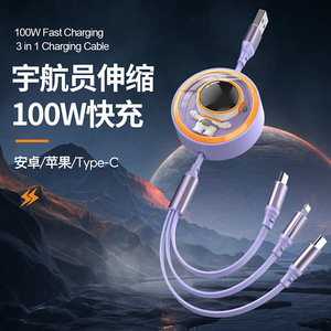 Cable USB retráctil de 100W para carga rápida, para Iphone, Android, tipo C, cable de carga para teléfono móvil, 6A, cubierta de Tpe de cobre puro - Product Image 3