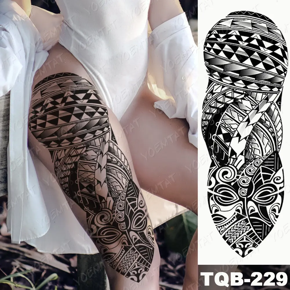 Grosir Populer Stiker Tato Paha Lengan Hitam Floral Tato Tengkorak Mengerikan