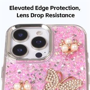 ผู้ผลิต OEM/ODM เคสสีชมพูไล่เฉดประกายวิบวับ คริสตัลเพชรและไข่มุก สำหรับ iPhone 17 16 15 14 13 12 Pro Max - Product Image 5