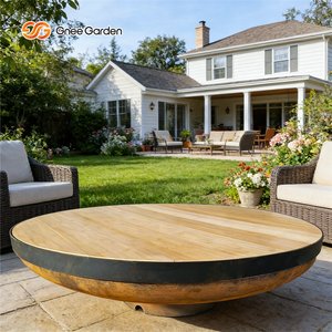 Table de foyer extérieure moderne en acier Corten de haute qualité, écologique, avec grille en acier Corten et plateau en bambou, pour barbecue décoratif - Product Image 6