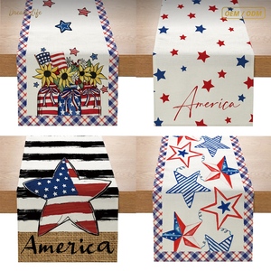 Nuovo Runner da Tavola 2026 per il Giorno dell'Indipendenza, Stampa a Righe Stile Americano, Personalizzabile, Decorazione per la Casa, Lavabile in Lavatrice - Product Image 1