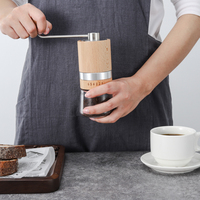 Nouveautés : Moulin à café manuel en acier inoxydable avec poignée, pot en verre et réglage ajustable