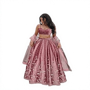 Divyam Creation <b>Red</b> Embroidered Spandex <b>Lehenga</b> Choli Floor-Length Traditional Indian Wedding Dress Women's Regular Fit - Product Image 1