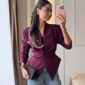 Chaqueta de Traje Elegante y Moderna para Mujer, Estilo Europeo Americano, Nueva Colección 2026, Corte Entallado, Cierre de un Botón, Asimétrica, Manga Larga - Product Image 4