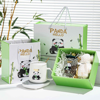 Juego de Regalo de Toalla de Panda y Oso de Peluche, Taza de Cerámica y Vaso de Agua, Caja de Regalo Creativa para Formación de Equipos