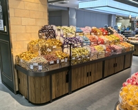 Système d'étagères de présentation pour supermarchés, étagères en métal et en bois, présentoir double face pour produits de vente au détail