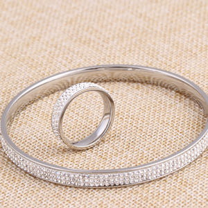 Conjunto de Pulsera y Anillo de Acero Inoxidable con Incrustaciones de Diamantes de Imitación, Joyería de Moda, Diseño Redondo de 5MM, Ideal para Regalo - Product Image 2