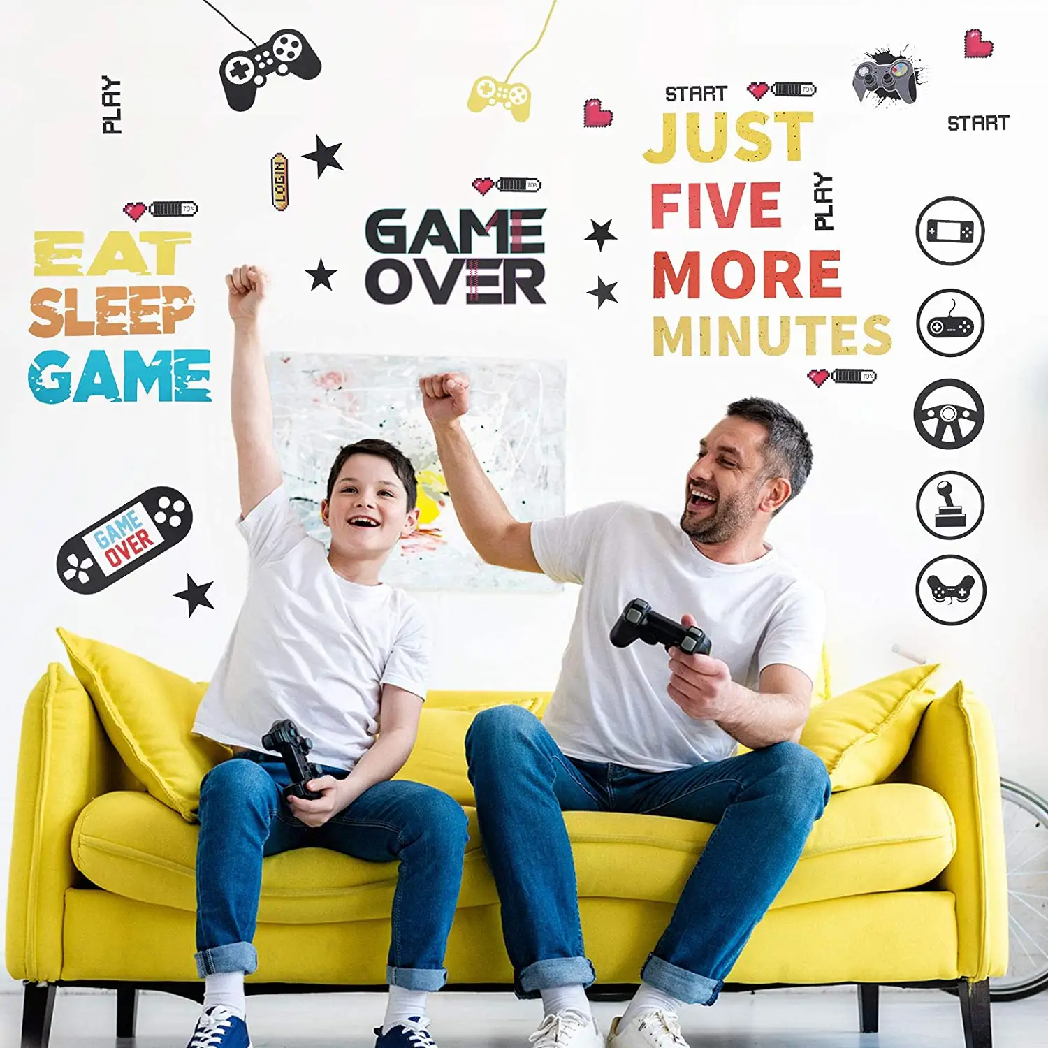 Gamer Room Decor Gaming Wall Decals Sticker Boys Room Video Game Controller Removable Wallpaper for Playroom DIY Cartoon Party