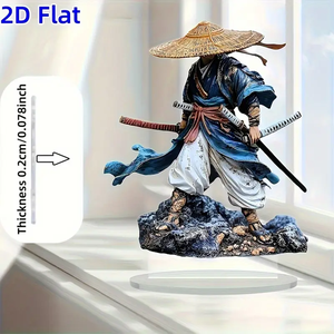 Statua in Acrilico 2D Stile Giapponese, Decorazione per Casa e Ufficio, Artigianato Tradizionale Guerriero con Doppia Spada - Product Image 3