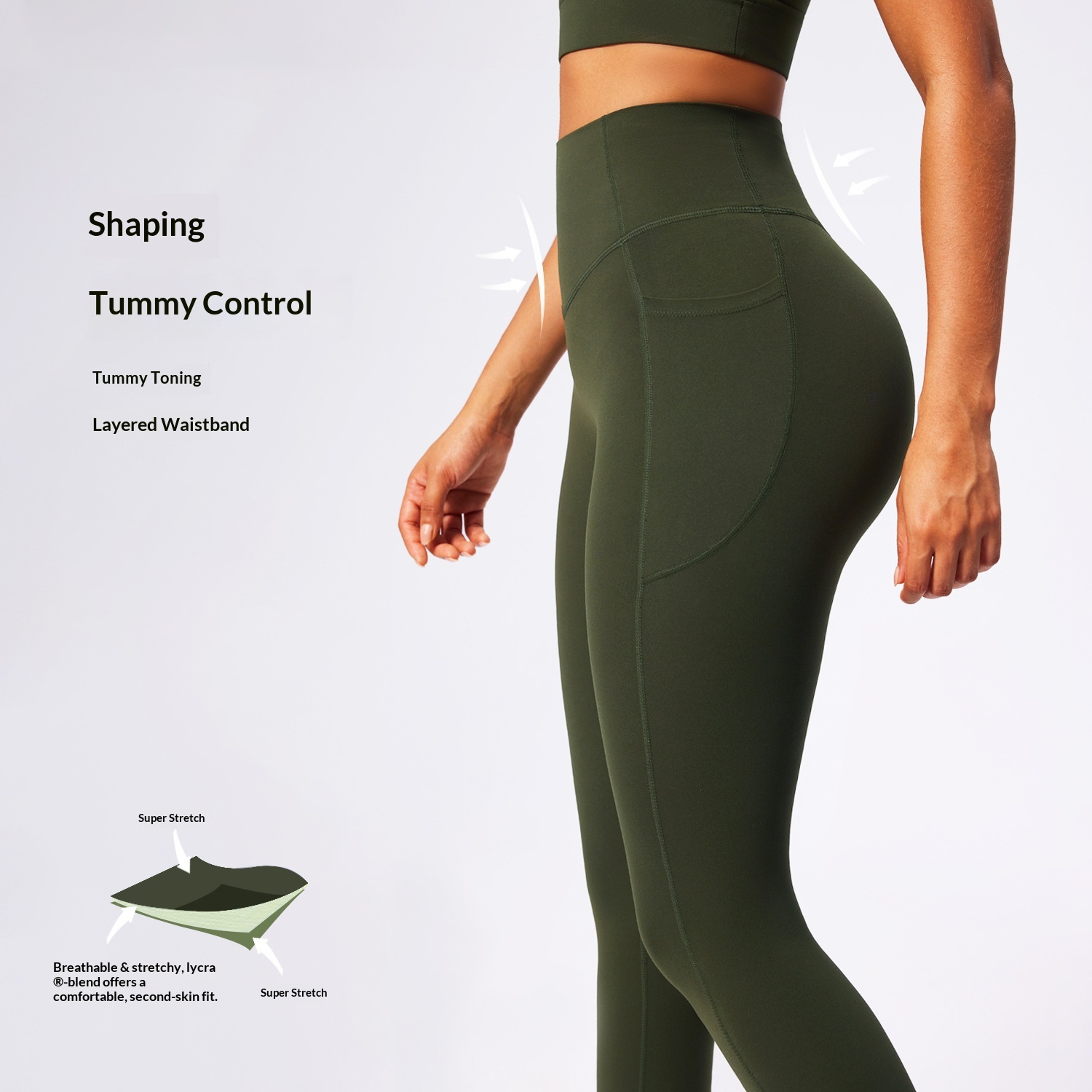 For New Solid Pocket Yoga Pants Tight Stretch Shaping Full Length Sports Trousers Women's High Waist Belly Control Hip Lift