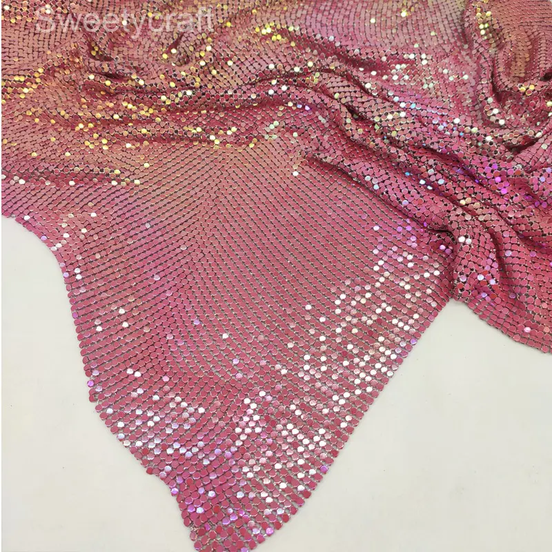Yüksek kaliteli Bling yumuşak esnek alüminyum Metal örgü kumaş payet metalik kumaş giyim parti elbise perde yapımı