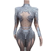 Body sexy haut de gamme pour femme 2026 avec franges en strass, justaucorps à pampilles en cristal pour soirée, bal de promo et spectacle sur scène