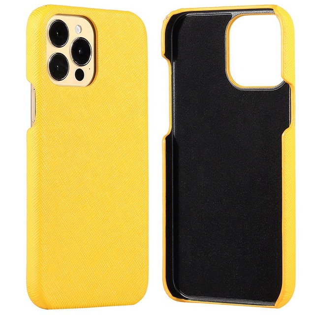 2024 New Product Saffiano Wrapped Edge Leather Phone Case for iPhone 15 Pro Max Cover