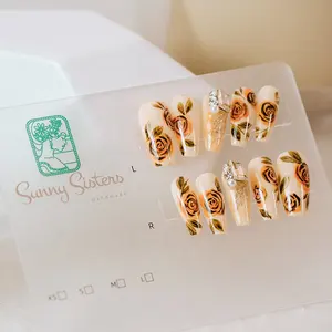 Handmade Flower Painted Long Coffin Ladies False Nails Press On Nails