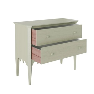 Commode à 2 tiroirs en bois de bouleau vert sauge de style vintage, bord festonné, bouton rond, table de chevet pour chambre à coucher, pour usage hôtelier - Product Image 3
