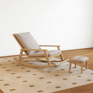 Fauteuil à bascule moderne du milieu du siècle, structure en bois, coussin en velours vert, dossier solide, multi-usages, extérieur, chambre, hôtel, salon - Product Image 3