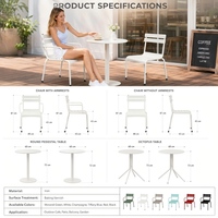 Fauteuil de patio en métal inspiré, résistant aux intempéries, finition émaillée, chaise de restaurant en fer, couleurs assorties, siège de salle à manger extérieur pour café et jardin