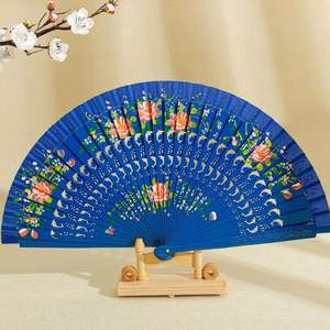 Wholesale Custom Logo Silk Bamboo <b>Handheld</b> <b>Fan</b> 33cm Traditional Wedding Craft with Painted Decoration Carved Pattern - Product Image 5