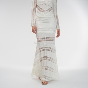 Conjunto de Playa de Verano 2025, Personalizado, Blanco, de Punto, con Encaje, Sólido, para Mujer, Camisa con Falda Larga de Dos Piezas - Product Image 4