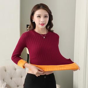 Automne et hiver chandails dames grande taille tricoté bas chemise épais <span class=keywords><strong>chaud</strong></span> <span class=keywords><strong>pull</strong></span> tricots col rond haut pour vêtements d'extérieur pour femmes - Product Image 2