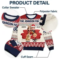 Dropshipping – Nouveauté : Sweat à capuche unisexe personnalisé effet 3D « Couple mignon avec enfants et chiens », style « Ugly Sweater », pour femme