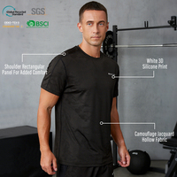 T-shirt de sport pour homme OEM HUCAI, personnalisé, en nylon respirant, imprimé camouflage jacquard, coupe régulière, séchage rapide, pour fitness et entraînement en salle de sport